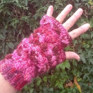 Cranberry Kisses - a pair of red and deep pink, fingerless gloves.