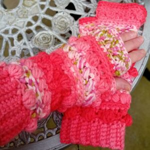 Tangerine Dream - a pair of bright orange and hints of green, fingerless gloves.