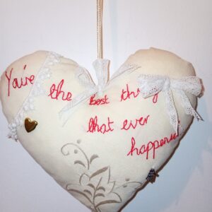 You're the best thing that ever happened - a hanging heart with a whimsical 'love note'